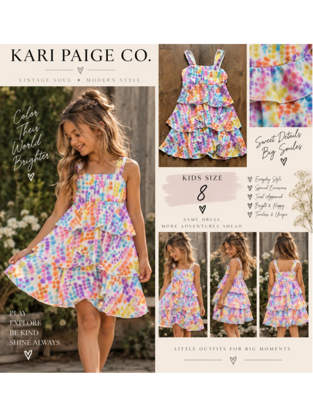 Girls Amy Byer Tiered Casual Dress Size 8 Multi-color Polka Dot F26